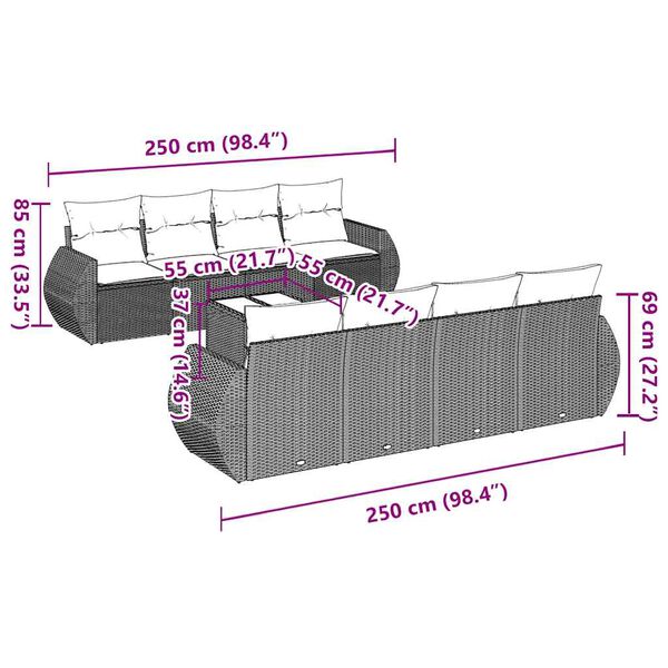 vidaXL 9-tlg. Garten-Sofagarnitur mit Kissen Schwarz Poly Rattan