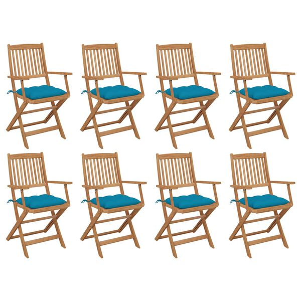 vidaXL Klappbare Gartenst&uuml;hle mit Kissen 8 Stk. Massivholz Akazie