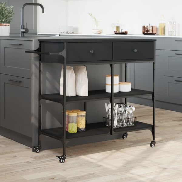 vidaXL K&uuml;chenwagen Schwarz 105x42x95 cm Holzwerkstoff