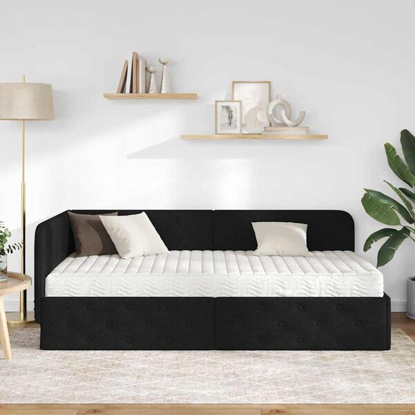 vidaXL Eckbettgestell mit Matratze Schwarz 90 x 190 cm Stoff