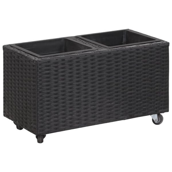 vidaXL Garten-Hochbeet mit 2 Töpfen 60x30x36cm Poly Rattan Schwarz