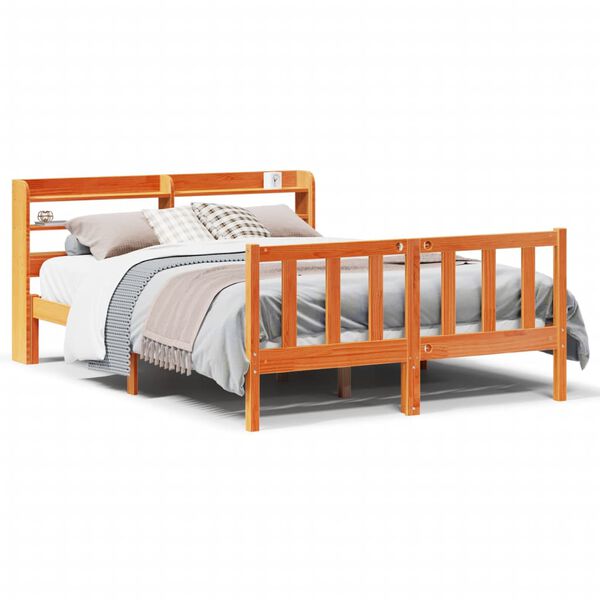 vidaXL Bettgestell mit Kopfteil ohne Matratze Wachsbraun 135x190 cm