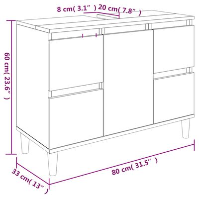 vidaXL Waschbeckenunterschrank Betongrau 80x33x60 cm Holzwerkstoff