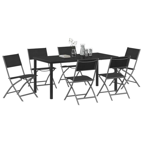 vidaXL Garten Essgruppe 7 pcs Schwarz Pulverbeschichteter Stahl