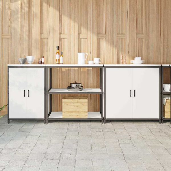 vidaXL Aufbewahrungsset f&uuml;r die K&uuml;che mit Regal 3 pcs Wei&szlig; Stahl