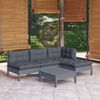 vidaXL 5-tlg. Garten-Lounge-Set mit Kissen Grau Kiefernholz