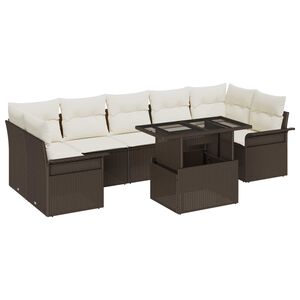 vidaXL Garten-Sofa-Set mit Kissen mit Speicher 8 pcs Braun Poly Rattan