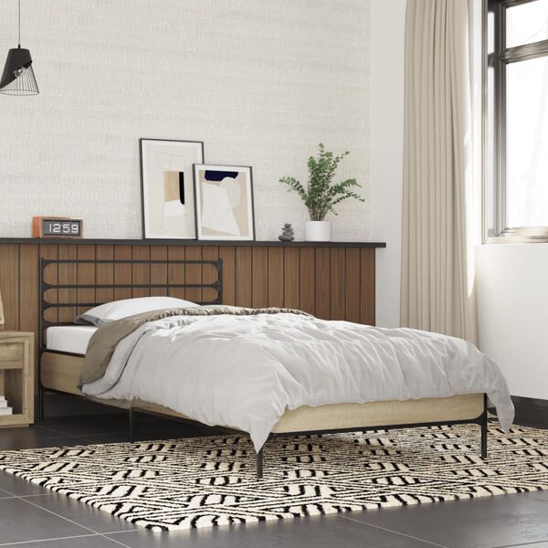 vidaXL Bettgestell Sonoma-Eiche 75x190 cm Holzwerkstoff und Metall