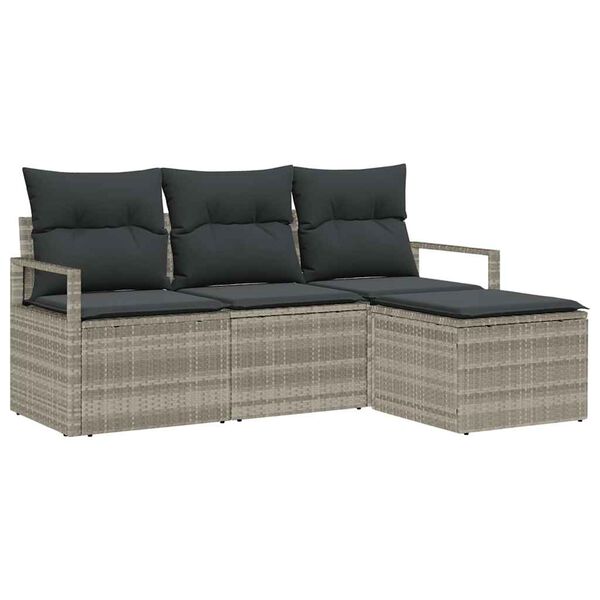 vidaXL Garten-Sofa-Set mit Kissen mit Speicher 4 pcs Hellgrau