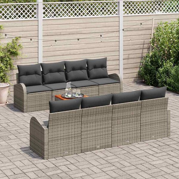 vidaXL Gartensofa-set mit Speicher 9 pcs Grau Poly-Rattan