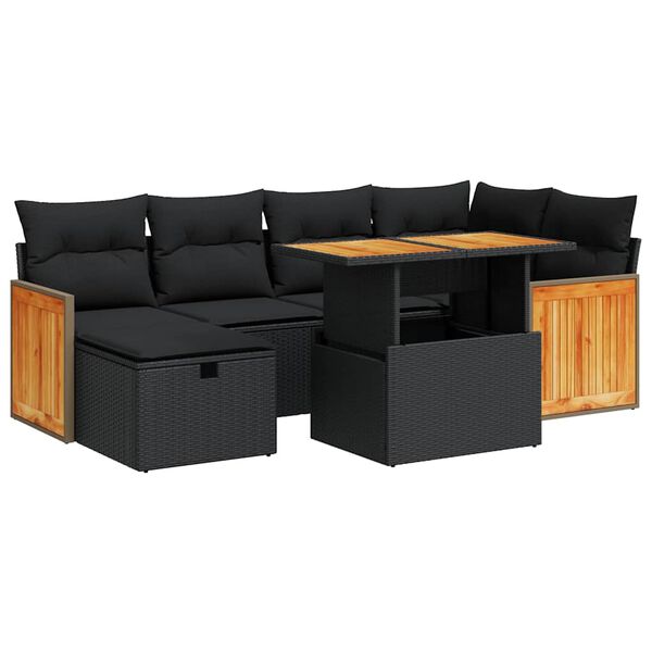 vidaXL 8-tlg. Garten-Sofagarnitur mit Kissen Schwarz Poly Rattan