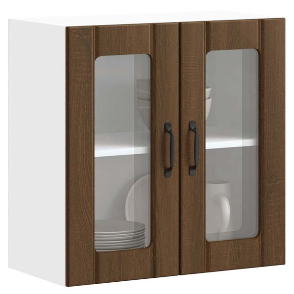 vidaXL K&uuml;chen-H&auml;ngeschrank mit Glast&uuml;r Lucca Braun Eichen-Optik