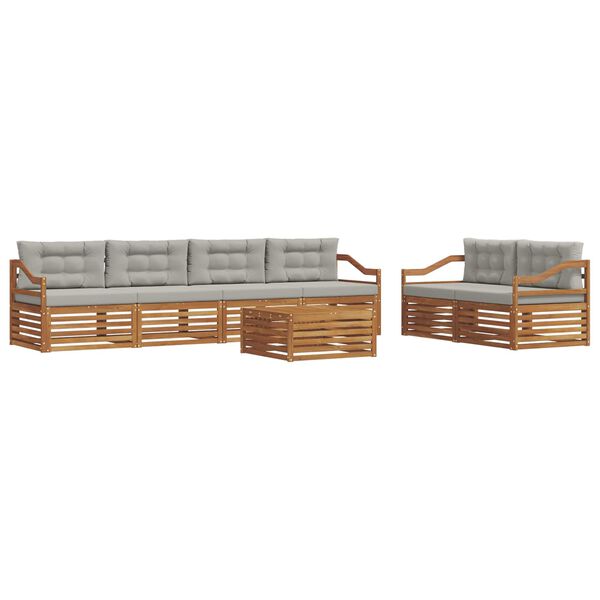 vidaXL Outdoor-Sofagarnitur mit Kissen 7 pcs Nat&uuml;rlich und Hellgrau