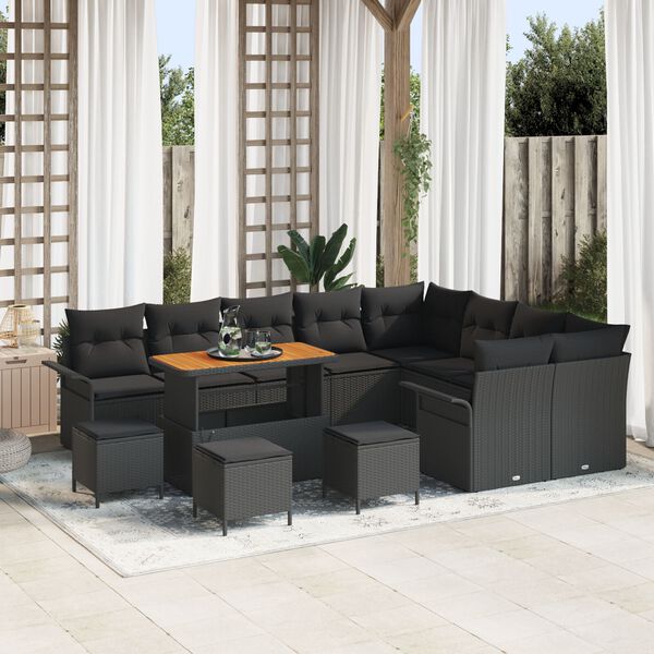 vidaXL Garten-Sofa-Set mit Kissen mit Speicher 13 pcs Schwarz