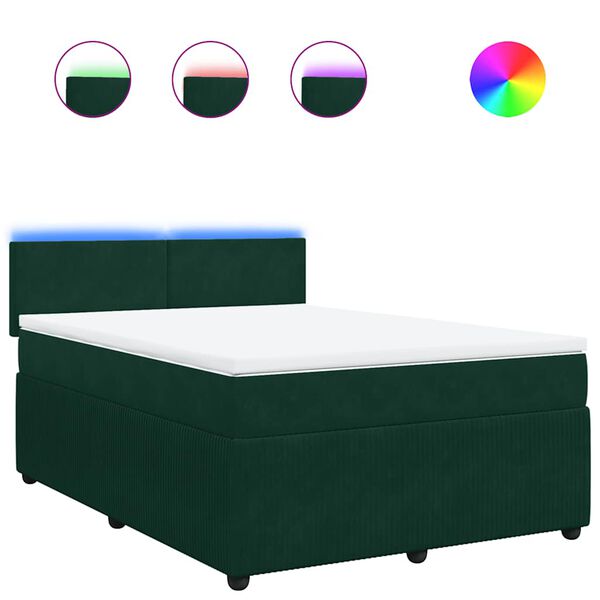 vidaXL Boxspringbett mit Matratze Dunkelgr&uuml;n 140x200 cm Samt