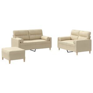 vidaXL 3-tlg. Sofagarnitur mit Kissen Creme Stoff