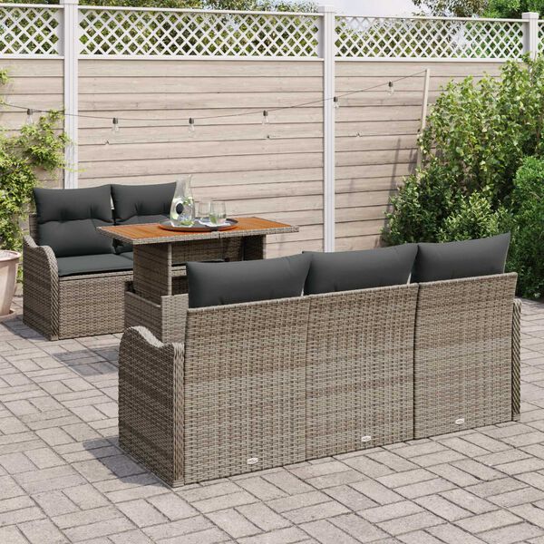 vidaXL Garten-Sofa-Set mit Speicher 6 pcs Grau Poly Rattan