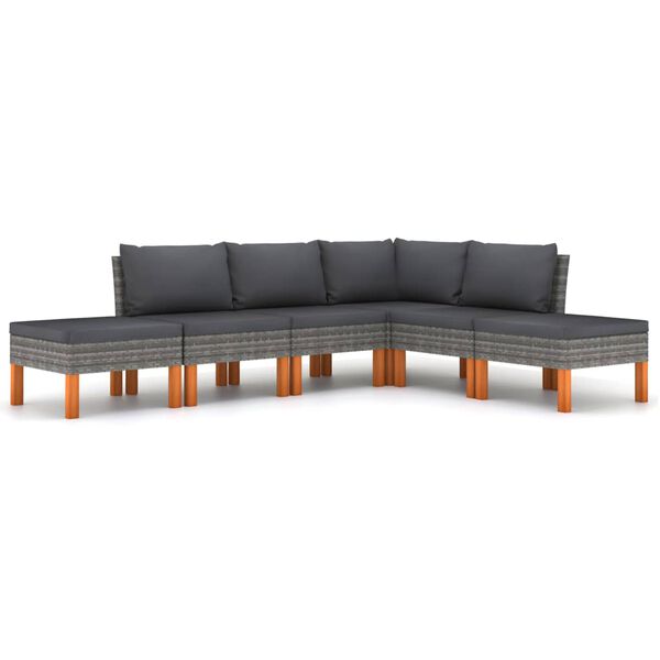 vidaXL 6-tlg. Garten-Lounge-Set mit Kissen Poly Rattan Grau