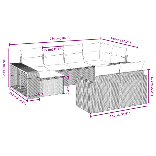 vidaXL 10-tlg. Garten-Sofagarnitur mit Kissen Braun Poly Rattan