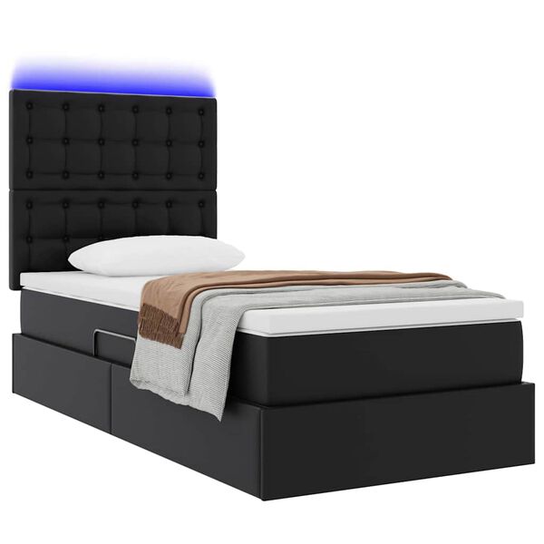 vidaXL Bett mit Stauraum und LED Schwarz 90 x 200 cm Kunstleder