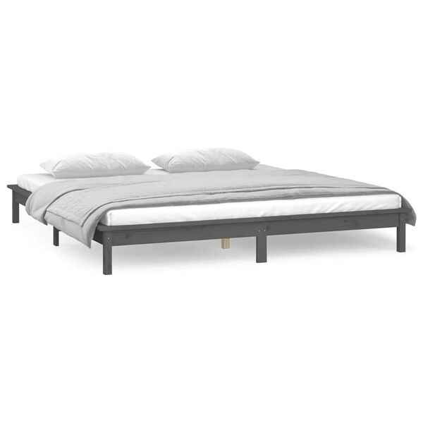 vidaXL Massivholzbett mit LEDs Grau 120x190 cm