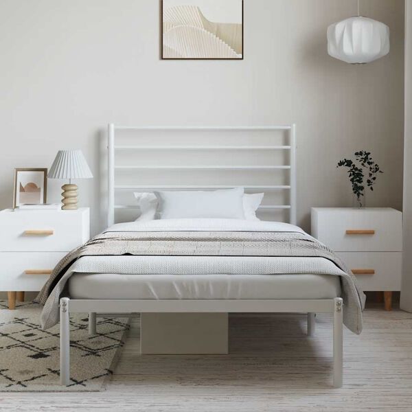 vidaXL Bettgestell mit Kopfteil Metall Wei&szlig; 100x200 cm