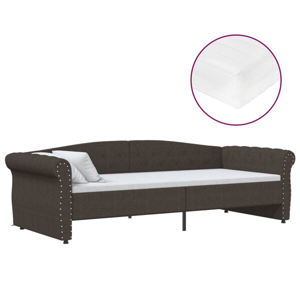 vidaXL Tagesbett mit Matratze USB Dunkelbraun Stoff 90x200 cm
