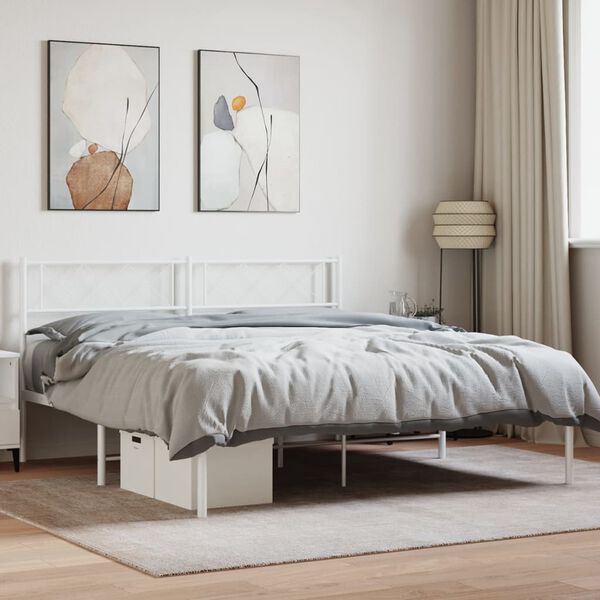 vidaXL Bettgestell mit Kopfteil Metall Wei&szlig; 160x200 cm