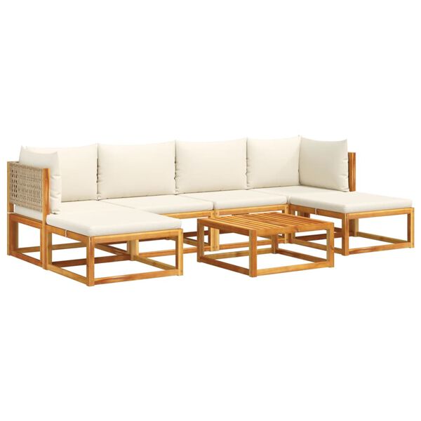 vidaXL 7-tlg. Gartensofa-Set mit Kissen Holz Akazie & Rattan
