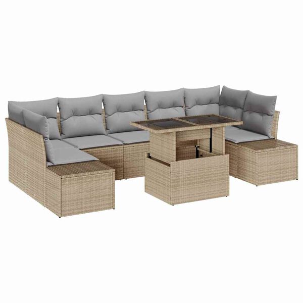 vidaXL Garten-Sofa-Set mit Kissen 8 pcs Beige und Hellgrau