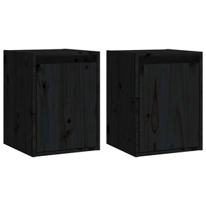 vidaXL Wandschr&auml;nke 2 Stk. Schwarz 30x30x40 cm Massivholz Kiefer