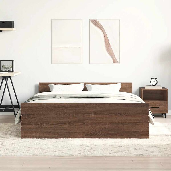 vidaXL Bettgestell mit Kopf- und Fu&szlig;teil Braun Eiche-Optik 120x200 cm