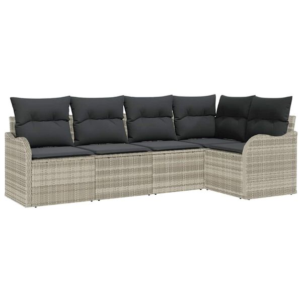 vidaXL Gartensofa-set mit Speicher 5 pcs Hellgrau Poly-Rattan