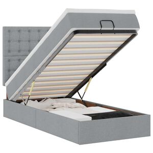 vidaXL Ottoman-Bett mit Matratze & LEDs Hellgrau 100x200 cm Stoff