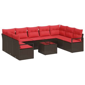 vidaXL Gartensofa-set 10 stk. Braun und Rot Poly-Rattan