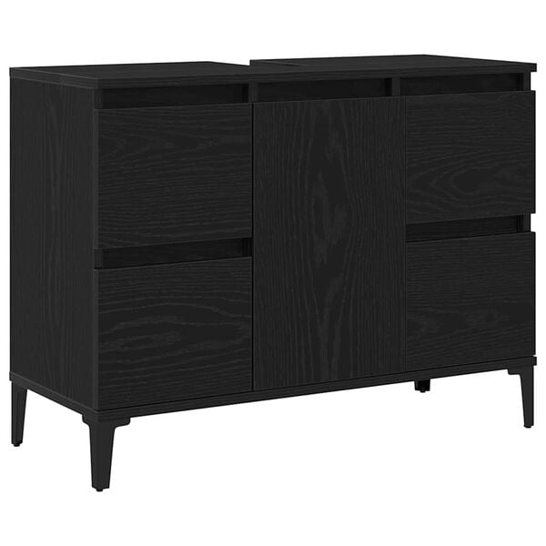 vidaXL Waschbeckenschrank mit T&uuml;r Schwarz Eichen-Optik 80 x 33 x 60 cm