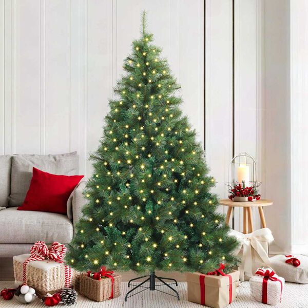 vidaXL K&uuml;nstlicher Weihnachtsbaum mit 300 LEDs Gr&uuml;n 180 cm PE und PVC