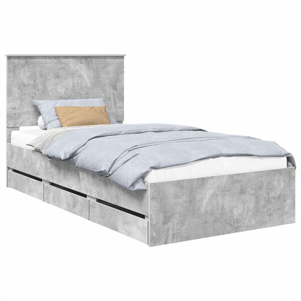 vidaXL Bettrahmen mit Kopfteil Beton Grau 100 x 200 cm Ingenieurs Holz