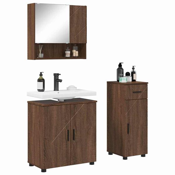 vidaXL Badezimmerm&ouml;bel-Set mit Schubladen 3 pcs Braun Eichen-Optik