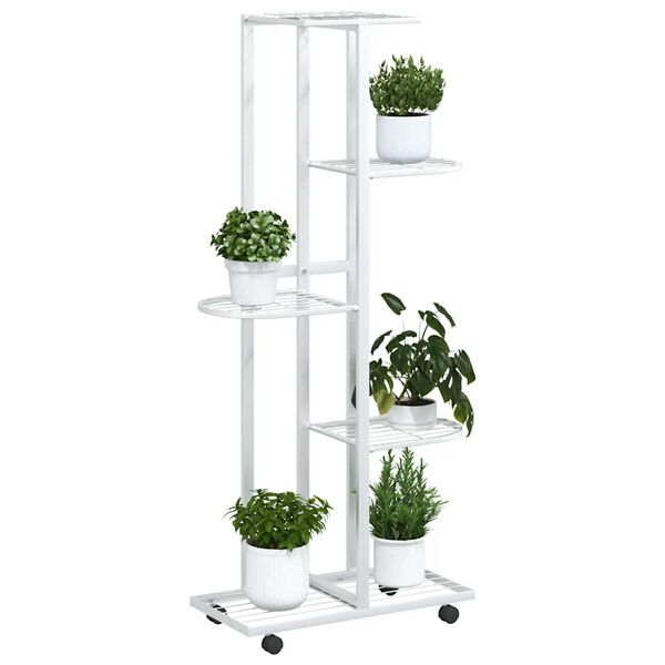 vidaXL Blumenst&auml;nder 5-Etagen mit Rollen 44x23x100 cm Wei&szlig; Eisen