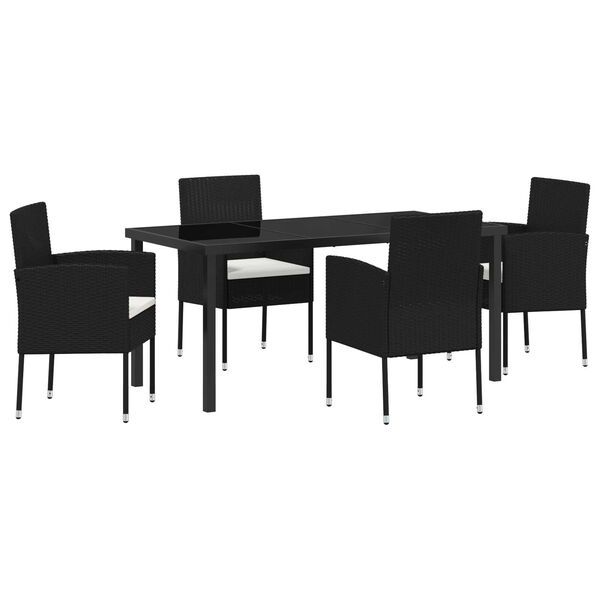 vidaXL Garten Essgruppe mit Kissen 5 pcs Schwarz Poly-Rattan