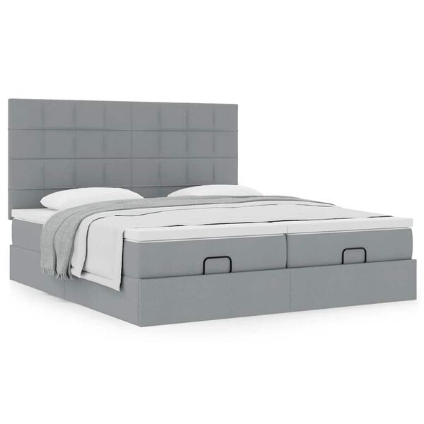 vidaXL Ottoman-Bett mit Matratzen Hellgrau 160x200 cm Stoff