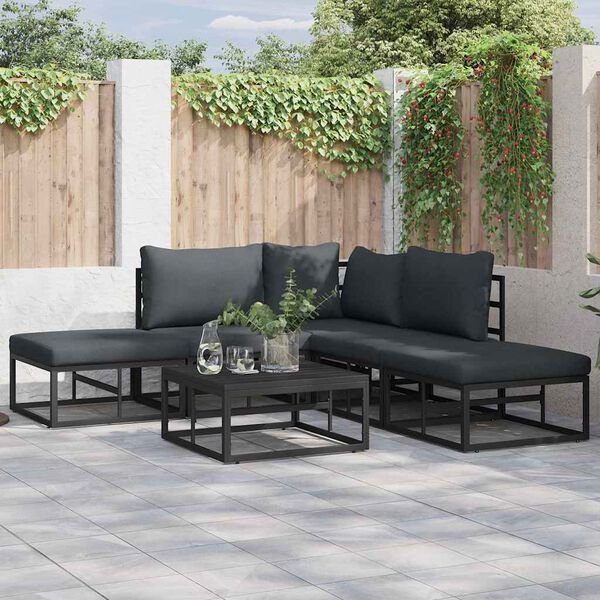vidaXL Garten-Sofa-Set mit Kissen 5 pcs Schwarz Aluminium