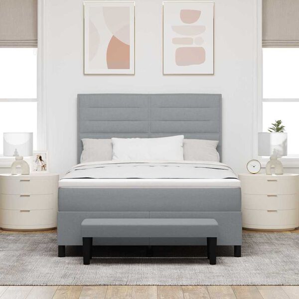 vidaXL Boxspringbett mit Matratze Hellgrau 160 x 200 cm Stoff