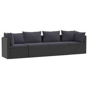 vidaXL 4-tlg. Garten-Sofagarnitur mit Auflagen Poly Rattan Schwarz