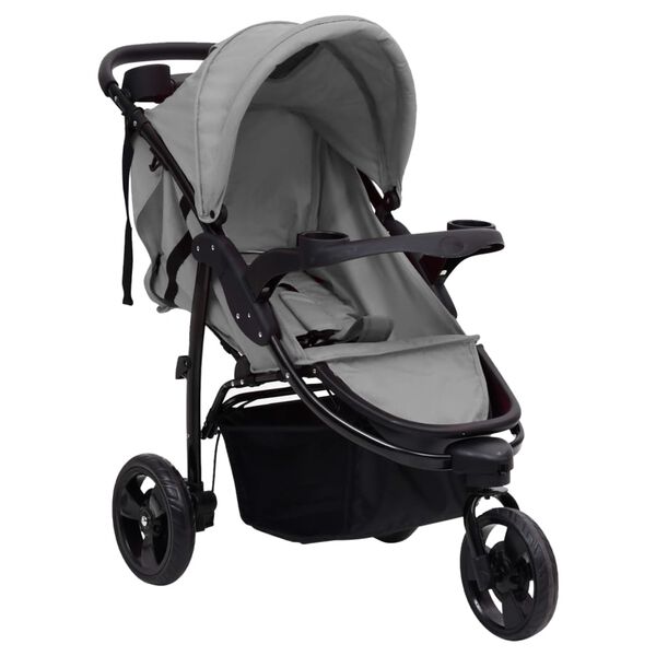vidaXL 3-Rad-Kinderwagen Hellgrau und Schwarz Stahl