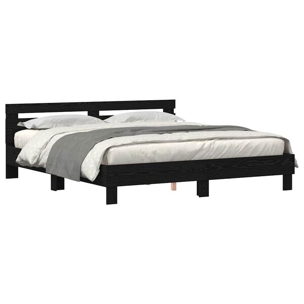 vidaXL Bettrahmen Schwarz Eichen-Optik 200 x 200 cm Holzwerkstoff