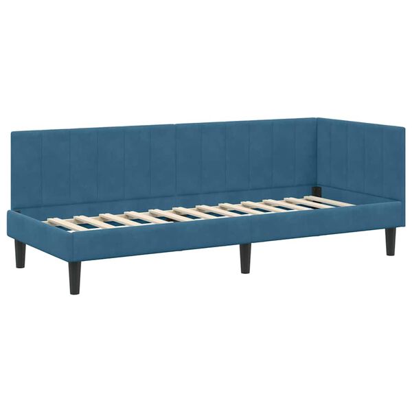 vidaXL Eckbettgestell mit Kopfteil Blau 80 cm x 200 cm Samt
