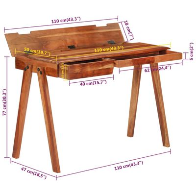 vidaXL Schreibtisch mit Schublade 110x50x77 cm Massivholz Akazie