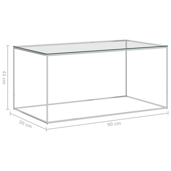 vidaXL Couchtisch Silbern 90x50x43 cm Edelstahl und Glas